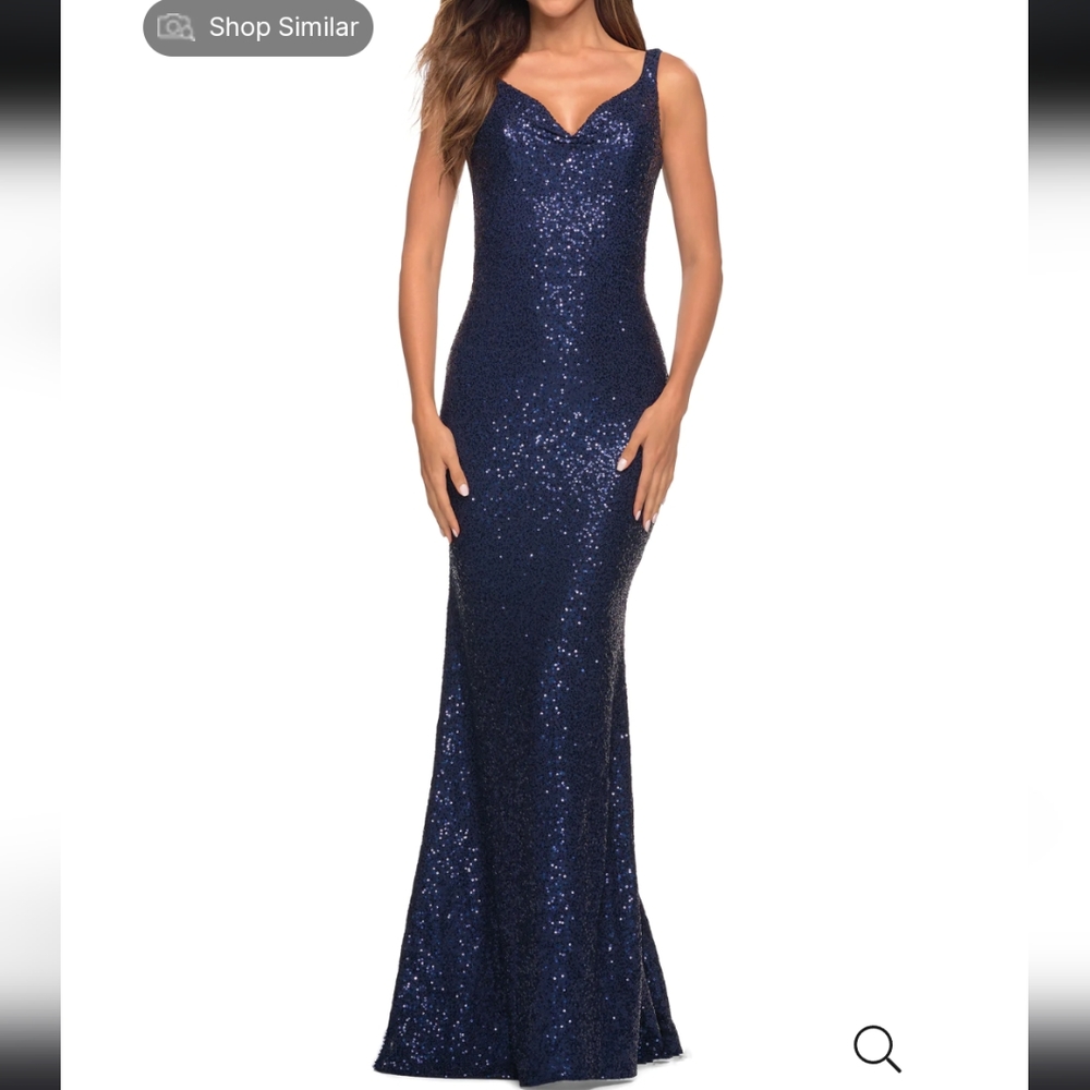 Navy sequin gown